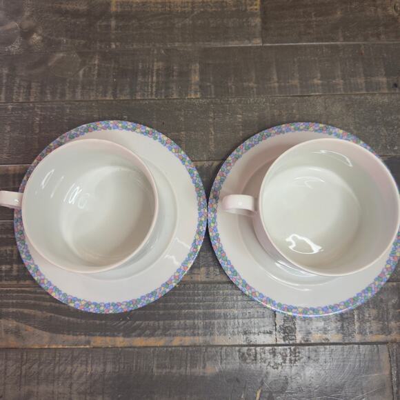 ALPAC Vintage Porcelain Large Cups And Saucers With Floral & Water Depiction - Picture 7 of 11